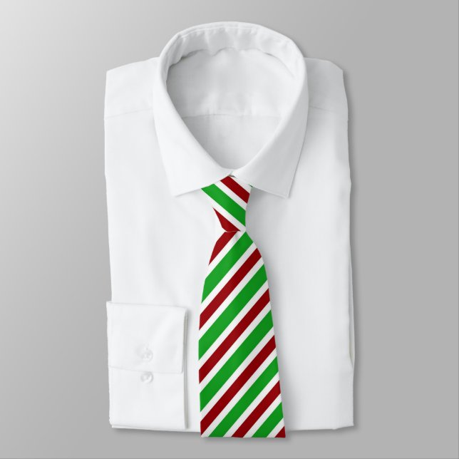 Red White Green Striped Tie (Tied)