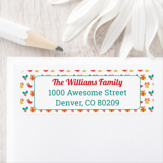 Red White Green Text Holly Bell Stocking Pattern (Insitu)