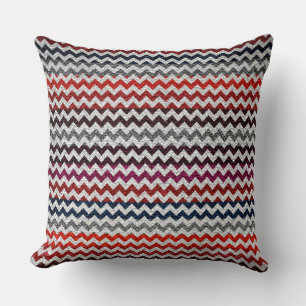 Red White Grey Chevron Stripes Pattern Throw Pillow