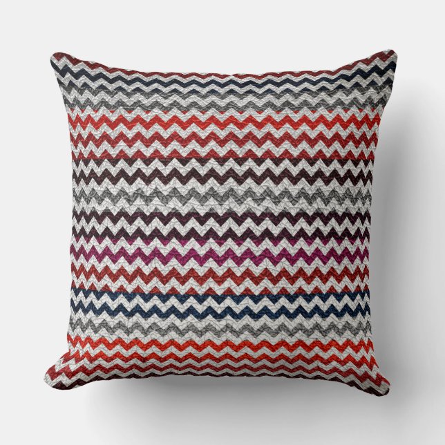 Red White Grey Chevron Stripes Pattern Throw Pillow (Front)