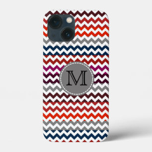 Red White Grey Chevron Zigzag Monogram iPhone 13 Mini Case