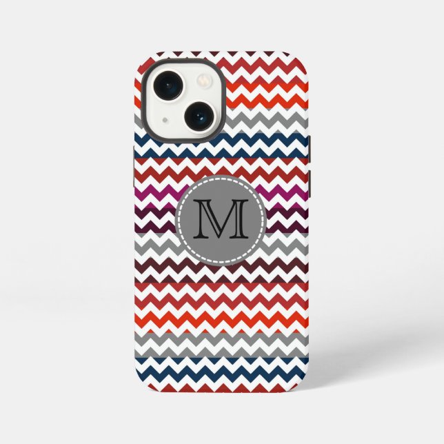 Red White Grey Chevron Zigzag Monogram iPhone Case (Back)