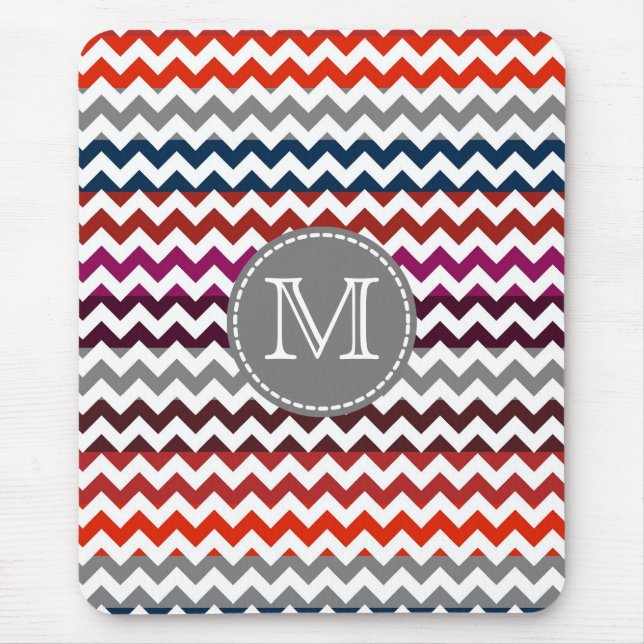 Red White Grey Chevron Zigzag Monogram Mouse Pad (Front)