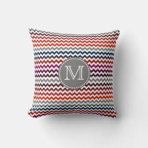 Red White Grey Chevron Zigzag Monogram Throw Pillow