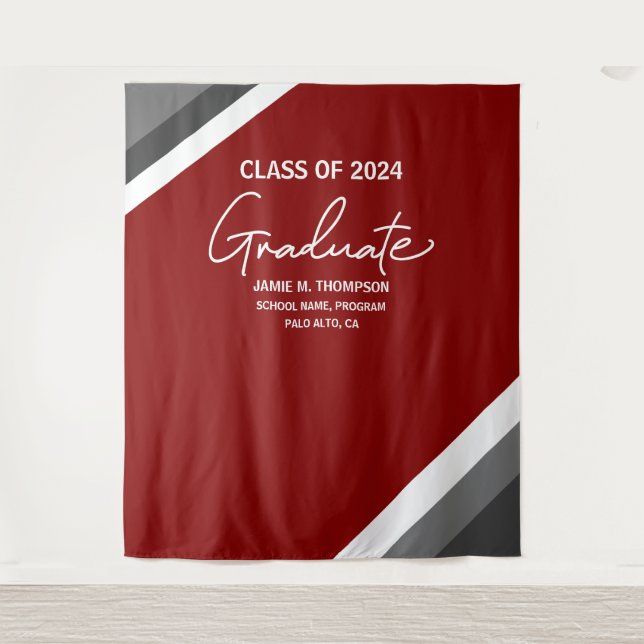 Red White Grey Class of 2024 backdrop graduation Tapestry (Front)