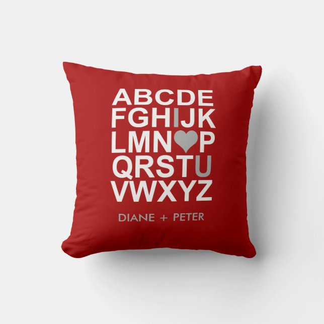 Red White Grey Heart Love Pillow (Front)