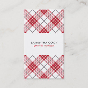 Red White & Grey Plaid Pattern Business Card