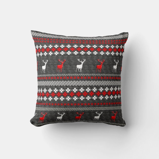 Red White Grey Stag Deer Trendy Modern Pillows (Front)