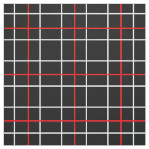 Red White Grid Lines Black Plaid Design Fabric