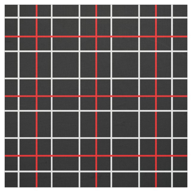 Red White Grid Lines Black Plaid Design  Fabric (Swatch)