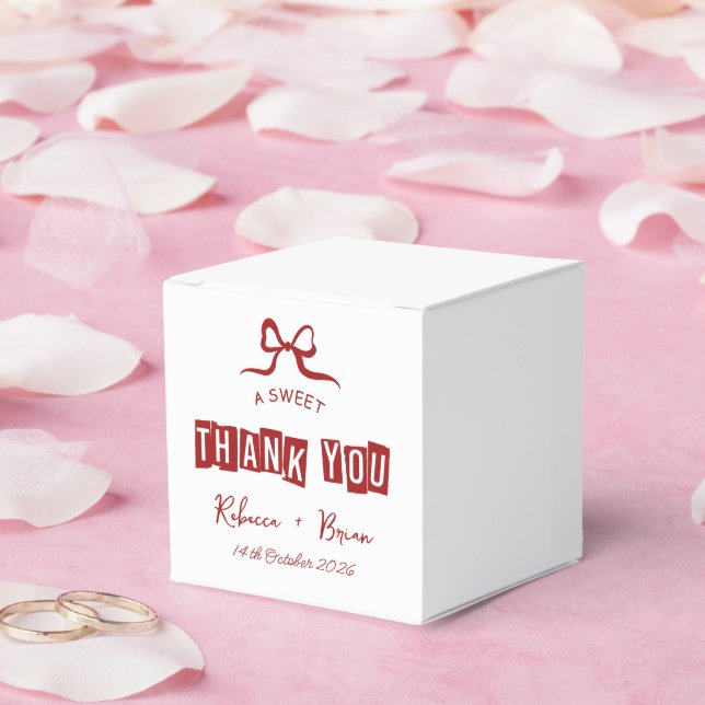 Red & White Hand Drawn Bow Sketch Wedding Favor Box (Wedding)