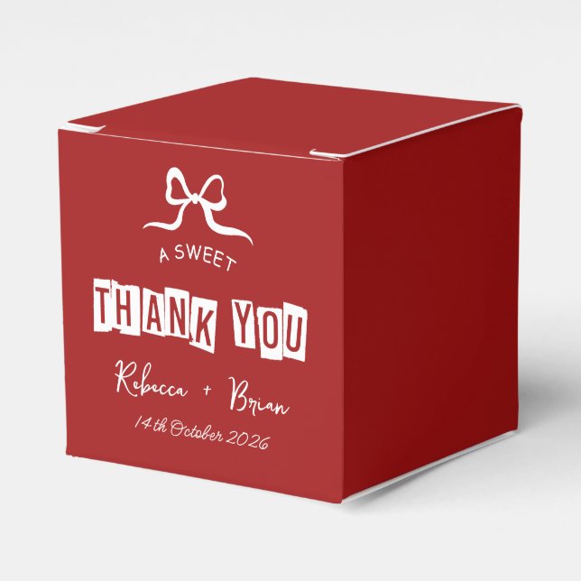 Red & White Hand Drawn Bow Sketch Wedding Favor Box (Front Side)