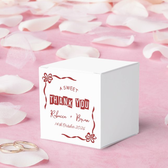 Red & White Hand Drawn Bow Sketch Wedding Favor Box (Wedding)