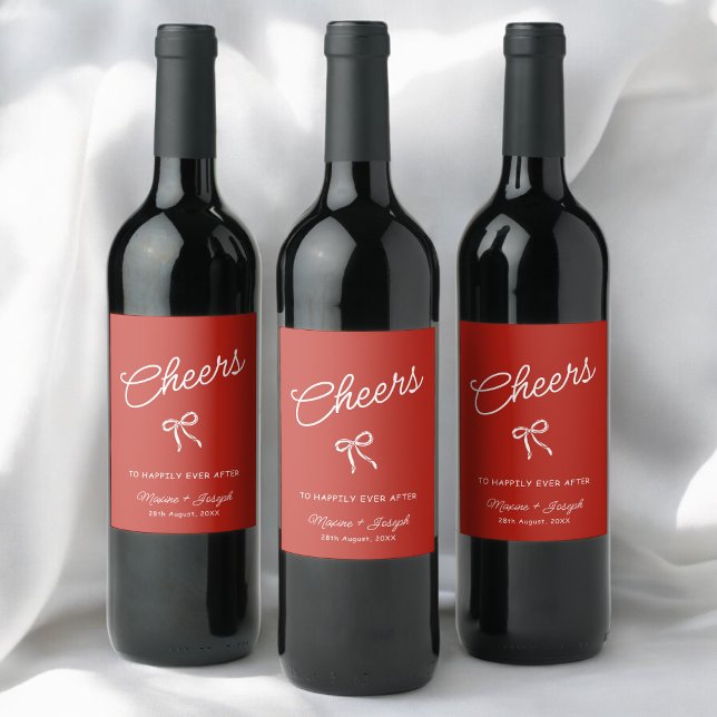 Red & White Hand Drawn Bow Sketch Wedding Wine Label (Red and white bow sketch wedding wine label makes every celebration feel more personal.)