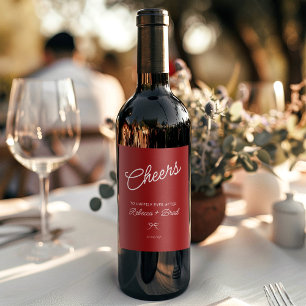 Red & White Hand Drawn Bow Sketch Wedding Wine Label