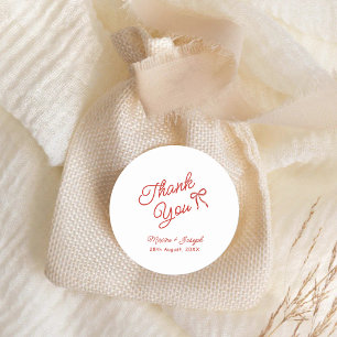 Red & White Hand Drawn Bow Wedding Classic Round Sticker