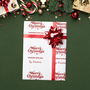 Red white handmade by Christmas gift wrapping Paper