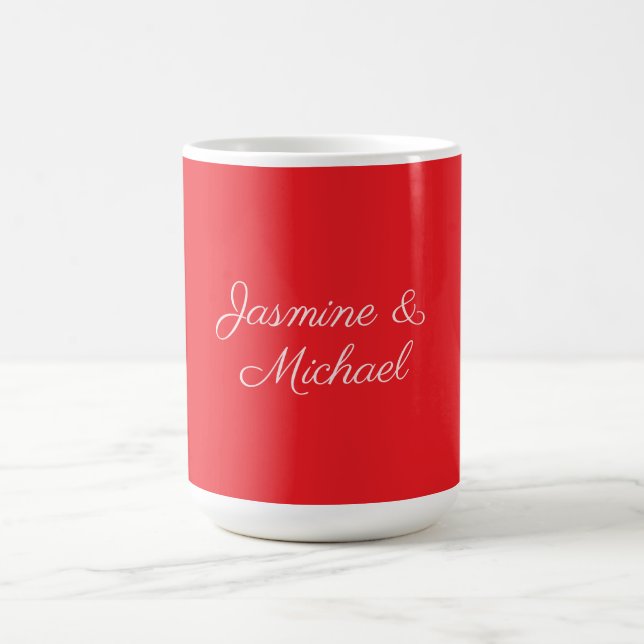 Red & White Handwriting Couple Names Wedding Coffee Mug (Center)
