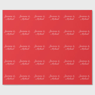Red & White Handwriting Couple Names Wedding Wrapping Paper
