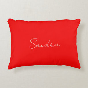 Red White Handwritten Minimalist Your Name Accent Pillow