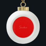 Red White Handwritten Minimalist Your Name Ceramic Ball Christmas Ornament<br><div class="desc">Have you ever seen such a thin, well thought out, aesthetic and remarkable design? The choice of letters, their font size and the darkness of colour have been thought for a long time and designed with long efforts. The result was such a unique design that impresses all who see it....</div>
