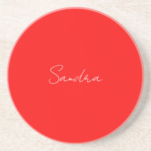Red White Handwritten Minimalist Your Name Coaster