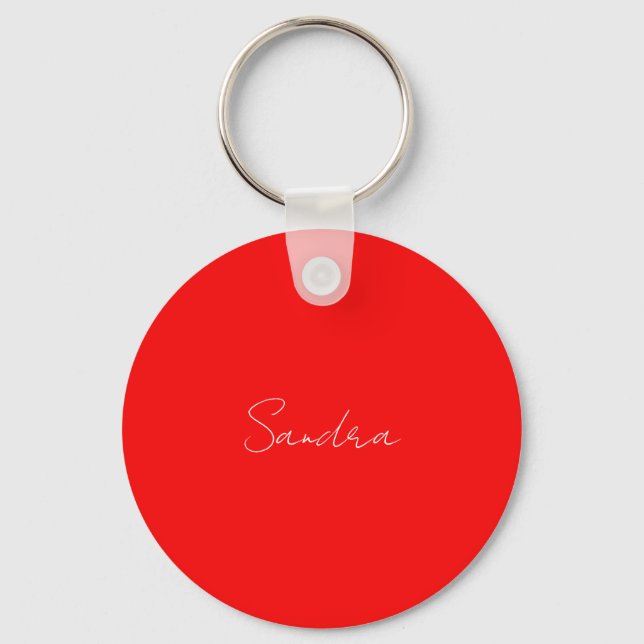 Red White Handwritten Minimalist Your Name Keychain (Front)