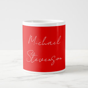 Red White Handwritten Minimalist Your Name Large Coffee Mug