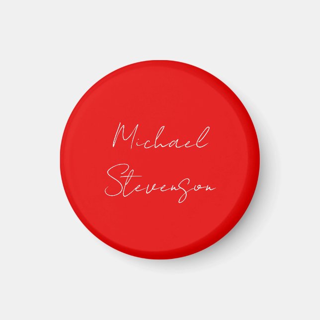 Red White Handwritten Minimalist Your Name Magnet (Front)