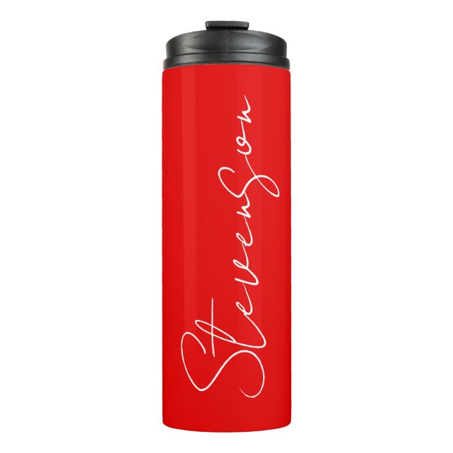 Red White Handwritten Minimalist Your Name Thermal Tumbler (Front)