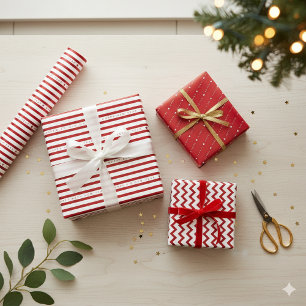 Red & White Happy New Year Set Modern Holiday Gift Wrapping Paper Sheet