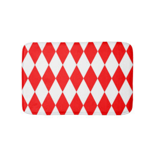 Red White Harlequin Diamonds Checkers Design Bath Mat