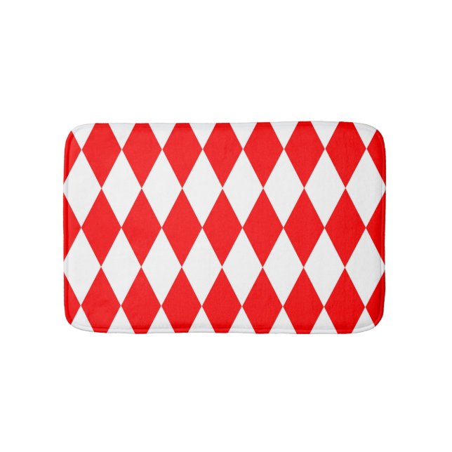 Red White Harlequin Diamonds Checkers Design  Bath Mat (Front)