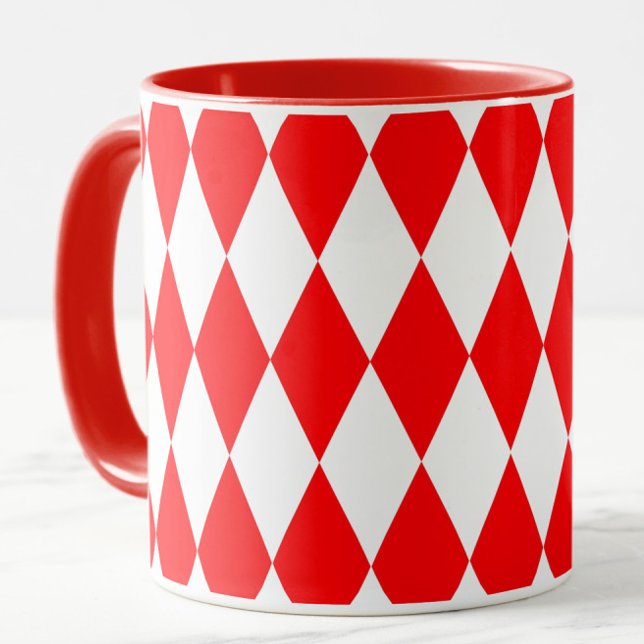 Red White Harlequin Diamonds Checkers Design  Mug (Creator Uploaded)