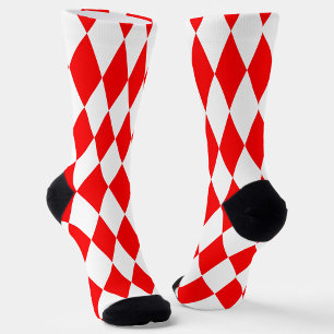 Red White Harlequin Diamonds Checkers Design  Socks