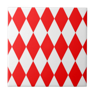 Red White Harlequin Diamonds Checkers Design  Tile