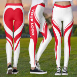 Red White Heart Butt Team Uniform Logo Cheerleader Leggings<br><div class="desc">Another bold pair of leggings by JessicaAmber - ask about custom orders! These activewear leggings are great for more modest cheerleaders. They feature countouring curves in white and red, and a heart on the butt to emphasize your toned figure. You can customise the colours to match your team colours! On...</div>