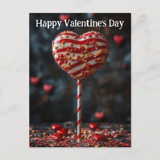 Red White Heart Cake Pop Valentine's Day Postcard (Front)