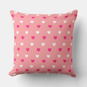 Red & White Heart Pattern on Coral Pink Throw Pillow