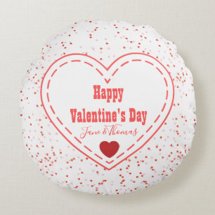 Red White Heart Simple Modern Happy Valentines Day Round Pillow