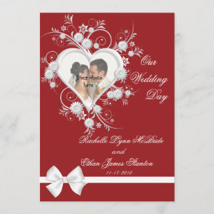 Red & White Heart Wedding Photo Invitations 5x7