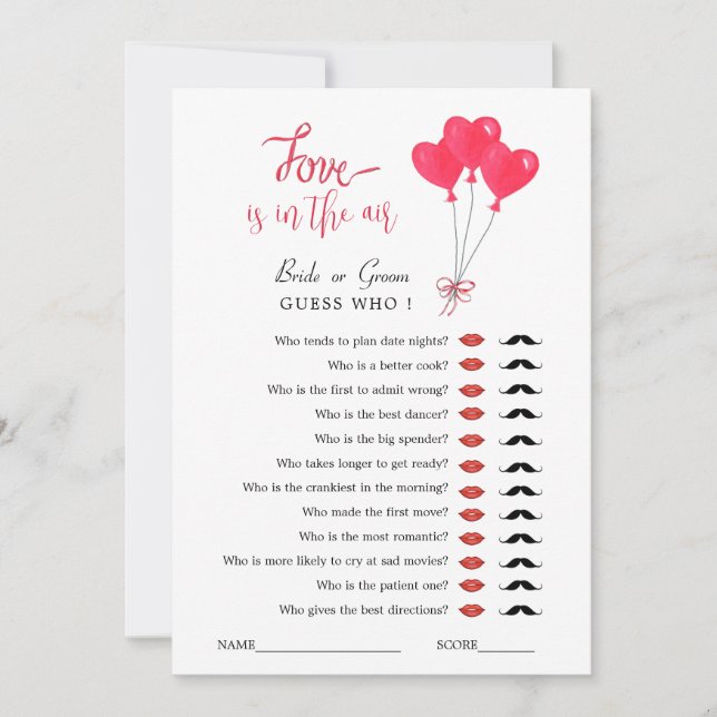 Red & White Hearts Bridal Shower game  Invitation (Front)
