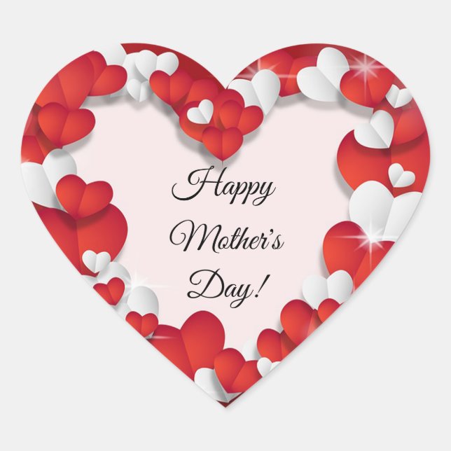 Red & White Hearts Heart Sticker (Front)