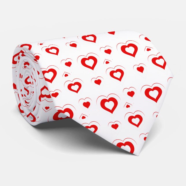 Red & white hearts in hearts Pattern Tie (Rolled)