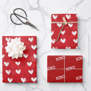 Red White Hearts Love Valentine's day Wrapping Paper Sheet