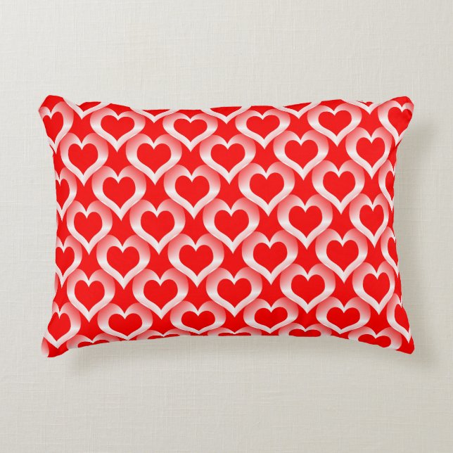 Red White Hearts Pattern Accent Pillow (Front)