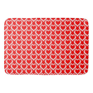 Red White Hearts Pattern Bath Mat