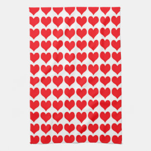 Red White Hearts Pattern Kitchen Towel