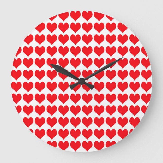 Red White Hearts Pattern Large Clock (Front)