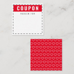 Red & White Hearts Pattern Modern Blank Coupons Card